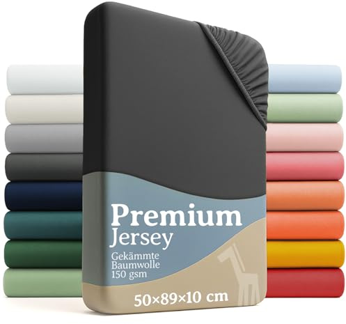 Laleni Premium Draps Housses 50x89 cm en Jersey pour Babybay Original - Drap Housse Bebe certifié Oeko-TEX - Drap Housse Berceau 100% Coton - Matelas et Linge de lit - Drap Housse Bebe en Anthracite