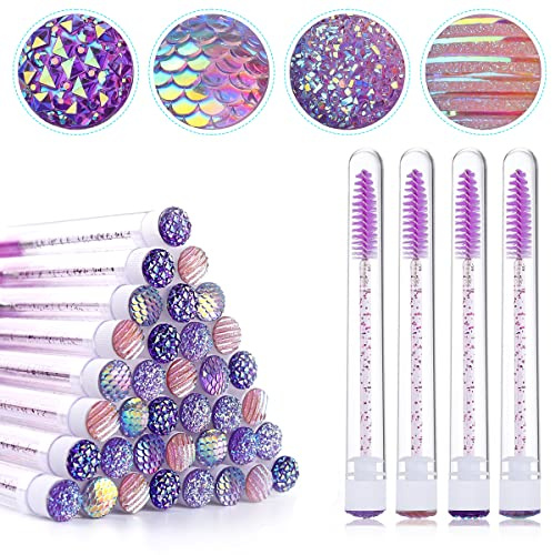 EBANKU 40 st Lila mascara borstar tuber, diamant ögonfransborste rör tom mascara stav tub sminkborste mascara borstar för ögonfransförlängning