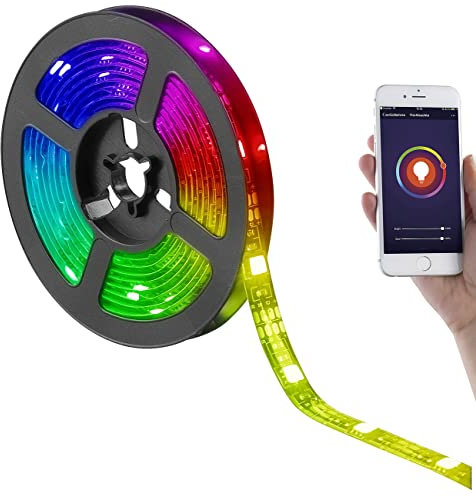 Luminea Home Control Smart LED: USB-RGB-LED-Streifen mit WLAN, App und Sprachsteuerung, 2 m (Hintergrundbeleuchtung, Lichterband, Weihnachtsbaumbeleuchtung)