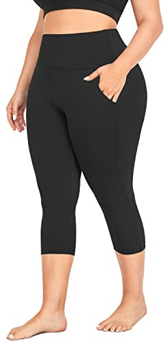 MOREFEEL Capri Plus Size Leggings for Women with Pockets XL-4XL Balck Pants