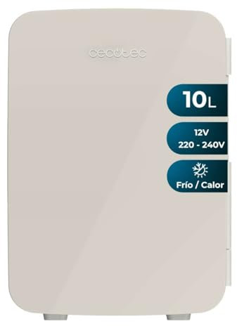 Cecotec Nevera Pequeña Frigorífico Mini de 10L Bolero MiniCooling 10L Bahamas Beige. 12V-220V, Compatible con Coches y Caravanas, 7 a 65ºC, Función Enfriamiento y Calentamiento, Transporte Fácil