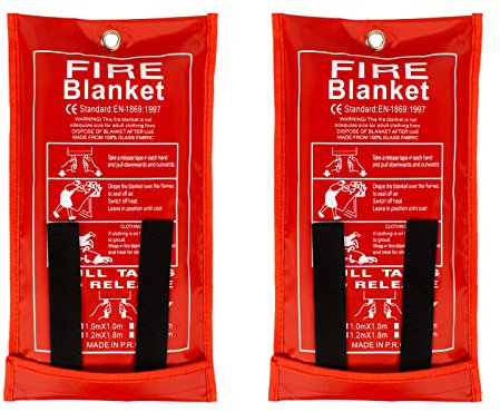 FLASLD Lot de 2 couvertures Anti-feu pour la Maison et la Cuisine,100x100cm couvertures Anti-feu en Fibre de Verre d'urgence pour Les Gens, Protection Ignifuge et Isolation Thermique