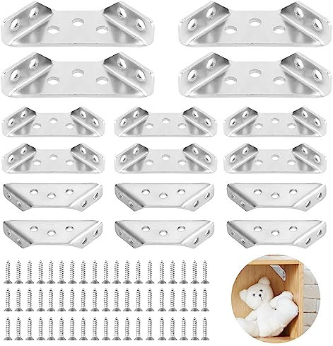 16 Stück Winkelverbinder Dreiecksstütze Dreieckshalterung Edelstahl Eckwinkel 60*30mm Dreieck Form Ecke Klammer mit M4*16 Schraube Eckhalterung Winkel Möbelverbinder für Holzregale Schränke Tische
