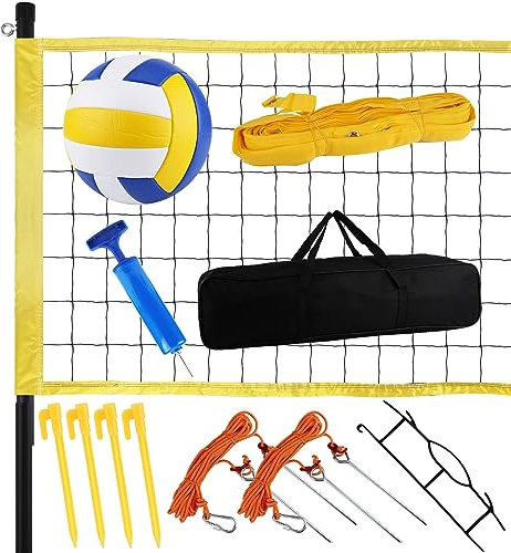 KINBOM Juego de red de voleibol para exteriores, red de voleibol profesional portátil, piezas de repuesto, interior/exterior, jardín, patio, piscina, playa, campus, blanco, nailon, 965 x 100 cm