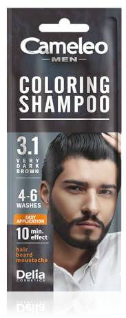 Cameleo Men – Shampoo Colorante – Castano Molto Scuro – Capelli, Barba, Baffi – Rinfresca – Dura da 4 a 6 Lavaggi – Applicazione facile e veloce – Estratto di Noce – 15 ml
