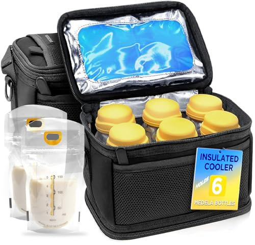 Encased Borsa termica per latte materno, progettata per 6 bottiglie di latte Medela Express, borsa termica per congelare con impacchi di ghiaccio integrati, per mamme da viaggio/in viaggio