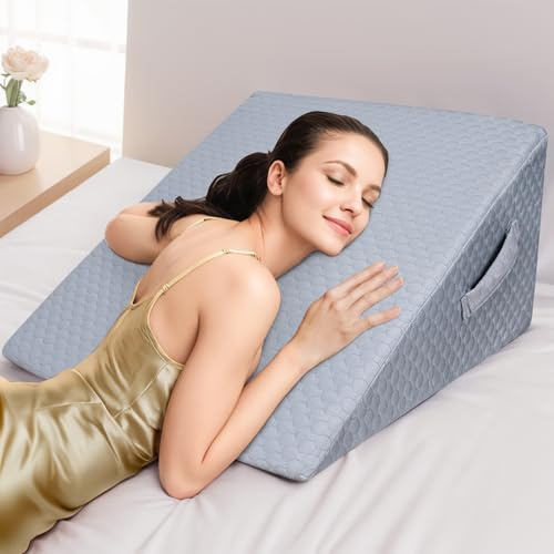 INFANZIA Coussin incliné pour lit, Oreiller Triangulaire Ergonomique en mémoire de Forme pour l'apnée du Sommeil, Coussin de Coin, Le ronflement, Reflux Acide (Gris)
