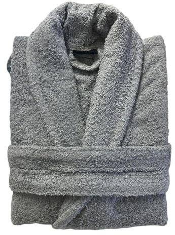 Slumber Nights Cotton Terry Towelling Bathrobe Unisex Dressing Gown Men Women Super Absorbent (Silver)