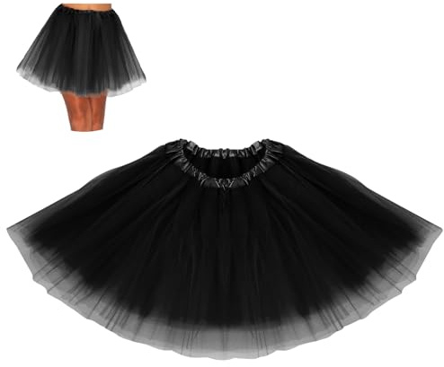 LXONTSG Tulle Tutu Jupe, 3 Couches Tulle Courtes Jupe, Danse Tulle Courtes pour Adulte, Élastiques, 40 cm de Long, pour des Fêtes Halloween, Carnaval, Festivals de Musique et Anniversaires(Noir)