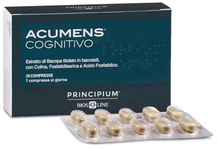 BIOS LINE Principium Acumens Cognitivo, Integratore Alimentare per il Sostegno Naturale per Memoria e Funzioni Cognitive, con Bacopa, Colina e Fosfatidilserina, 30 Compresse