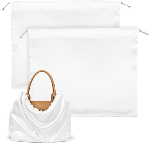 2 Pezzi Custodia in Tessuto per Custodia Antipolvere in Seta, 50 X 40cm, Sacchetti per la Polvere per Borsetta con Coulisse, per Proteggere Borse Zaini, Cosmetici, Vestiti Borsa a Mano Scarpe, Bianco