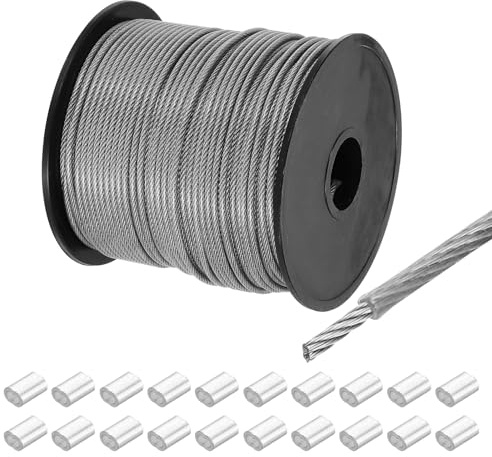 QUARKZMAN 262 Pies (80 M) Cable De Acero Inoxidable 304 1/12 (2 Mm) Recubierto De Vinilo Con 20pcs De Manguitos De Aluminio Para Colgar, Tendederos, Elevación Transparente