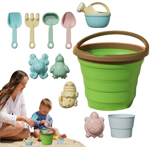 11PCS Giocattoli Da Spiaggia Per Bambini, 20x20 Cm Giocattoli Da Spiaggia, Inclusi 4 Palette Da Sabbia, 1 Secchiello, 1 Vaschetta, 5 Stampini, Custodia Comprimibile