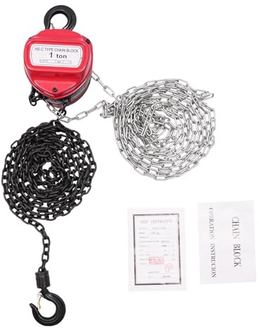 Paranco manuale a catena, capacità di 1000 kg, 4 m, con 2 ganci robusti a 360°, per fabbriche, fattorie, garage, magazzini, colore: rosso