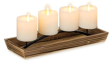 Romadedi Corona de Adviento platos alargados pequeños: bandeja de madera con estructura de metal negro para velas de pilar de 8 cm de diámetro, 40 x 15 cm, para mesa de Navidad