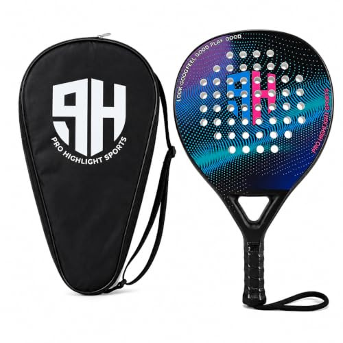 Pro Highlight Sports Padel Racket with Bag 100% Carbon Fiber, Pro Paddle Rackets for Adults, Light & Durable Ultra Soft EVA Foam Paddle Tennis Racket Perfect for Beginners & Players of All Ages (Blue)