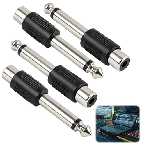 4 Piezas Adaptador RCA Hembra a Jack Macho, Convertidor RCA a 6.35 mm Audio Mono, Conectores de Señal para Instrumentos, Amplificadores, Altavoces y Sistemas de Sonido, Plug and Play