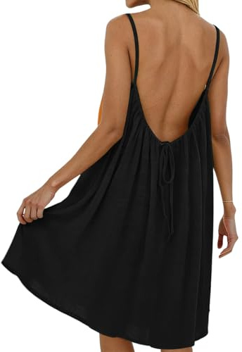Générique Robe Caraco dos Nu pour Femme D'été 2026 sans Manches, Longue Robe D'été Décontractée, Fluide à Dos Ouvert pour les Vacances, la Plage, la Maison, Couleur Unie