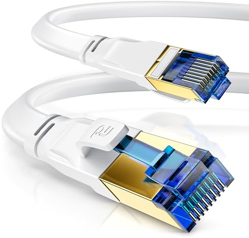 CSL – 7,5 m CAT 8 nätverkskabel platt och tunn, LAN kabel för 40 Gigabit High Speed, internetkabel flatbandkabel, läggkabel – 40 Gbps Cat.8 RJ45-kabel för switch router modem PC, 7,5 meter vit