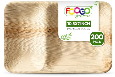 FOOGO Green 200 Bandejas Desechables de Hoja de Palma, Medianas 26x18 cm, Pizza, Entrantes, Canapés, Charcutería, Resistentes Como las Bandejas de Madera para Comida Caliente y Aperitivos