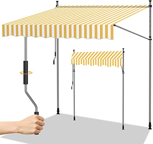 Randaco Klemmmarkise, 300x120cm Gelenkarmmarkise Markise Balkon Balkonmarkise UV-beständig Einziehbar Klemmmarkise mit Handkurbel Höhenverstellbar, Einfache Montage Orange und Weiß