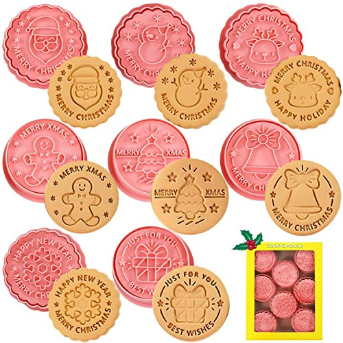 Weihnachts-Ausstecher und Stempel – 8 Stück Weihnachts-Ausstecher, Weihnachts-Plastik-Ausstecher zum Backen