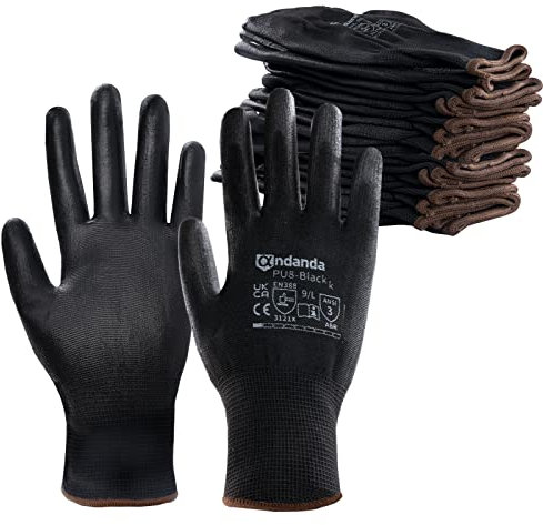 ANDANDA Arbeitshandschuhe, Arbeitshandschuhe Herren mit PU Beschichtung für Montagearbeit，Mechaniker, Gartenarbeit und Bauarbeiten,Arbeitshandschuhe herren Gr. 8/9/10, 3/6/12/24 Paar，Schwarz