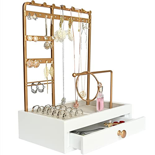 Jewellery Organizer Stand with Ample Storage - Necklace Holder, Neatly Display Earring, Ring (white-7.5X5 inch rectangular drawer)