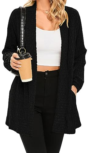 iChunhua Women's Casual Oversized Raglan Sleeve Ribbed Lightweight Long Open Front Cardigans Sweater Tops with Pockets