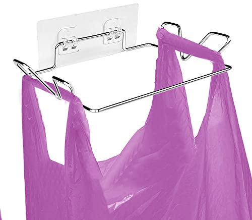 Junvaia Support de sac poubelle pour portes d'armoire, support de sac poubelle portable avec autocollant autocollant, support de sac poubelle en acier inoxydable à suspendre, support de sac poubelle