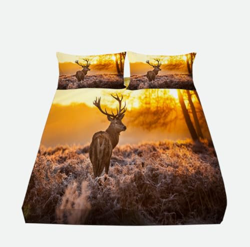 Hirsch Druck Bettlaken Set Spannbetttuch Schöne Wildtier Muster Spannbettlaken 140x200cm, Hirsch Dekor Schlafzimmer Kollektion 2St (C,90x200cmx30cm)