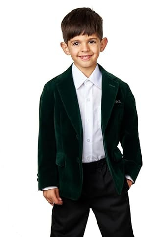 Boys Kids Velvet Tuxedo Jacket Children Wedding Party Tailored Fit Dinner Blazer [KD-BLZ-Gary-Green-3]
