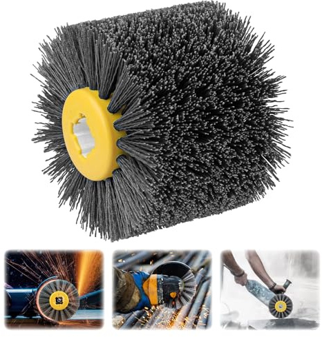 Shineboc Abrasive Nylon Wire Drawing Wheel Drum Brushes, 240 Grit 120x100mm Wheel Drum Burnishing Tool Polishing Brush Wooden Wheels for Wood Furniture Working Surface Conditioning Tool