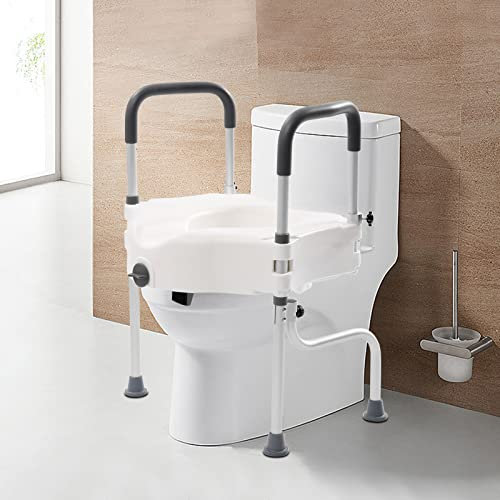 Xigner Asiento elevador de inodoro con reposabrazos, reposabrazos ajustables, giro de pierna de 170°, diseño ergonómico, para personas mayores, adultos, color blanco