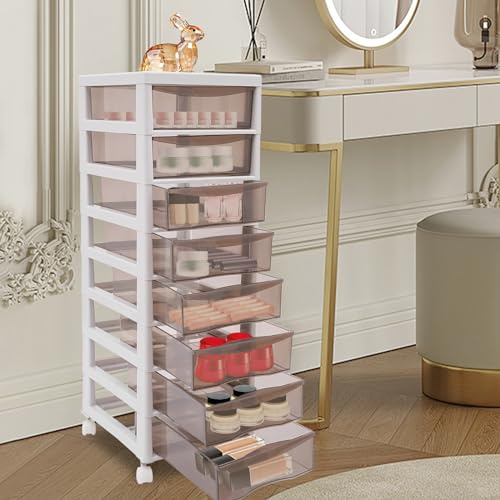 KEESUNG Cajón debajo del escritorio, torre de almacenamiento, armario de plástico con 8 cajones, organizador cosmético para cocina, baño, sala de estar, oficina