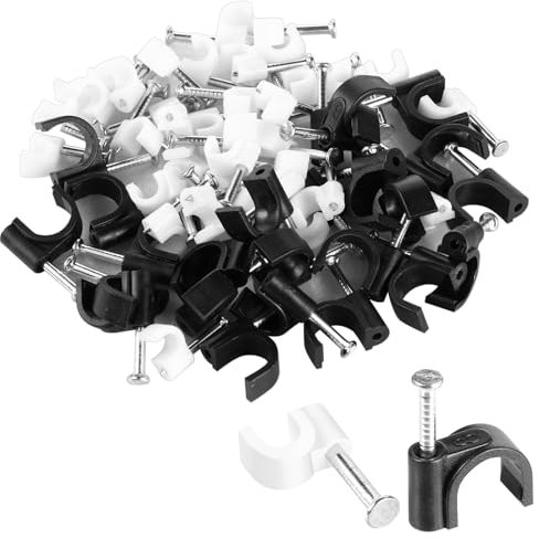 Acooruiteng 200 Stück Kabelschellen Nagelschellen 4 mm 8 mm Kabelschelle Cable Clips Nagelschelle Nagel Kabelclips Kabelhalter Kabelklemmen mit Eingestecktem Nagel zum Fixierung Drähten