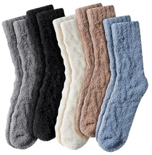 fauson Fuzzy Socks for Women - 5 Pairs Winter Slipper Socks for Women, Cozy Socks for Sleeping, Lounge & Home Comfort