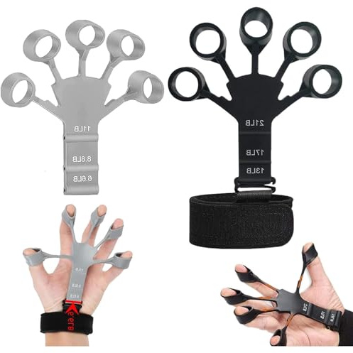 2Pack Finger Strengthener, Hand Grip Strengthener, 6 Resistance Levels, Silicone Wrist Stretcher for Guitar, Climbing, Sports