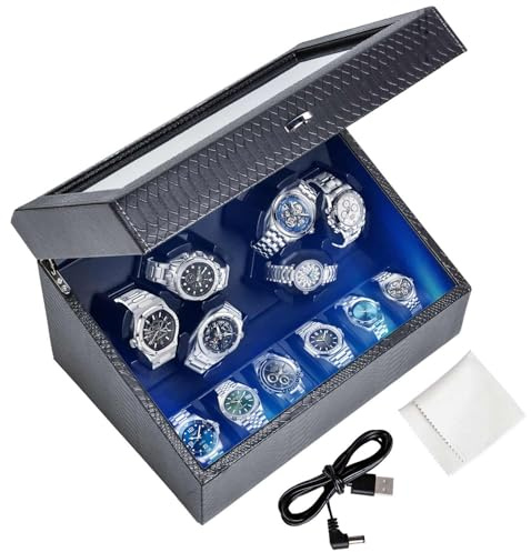 Luxury LED Light Watch Winder,6 Automatic Watch Winder with 6 Watches Storages,4 Rotation Modes, Quiet Motor, PU-Watch Winders Ideal for Men and Women