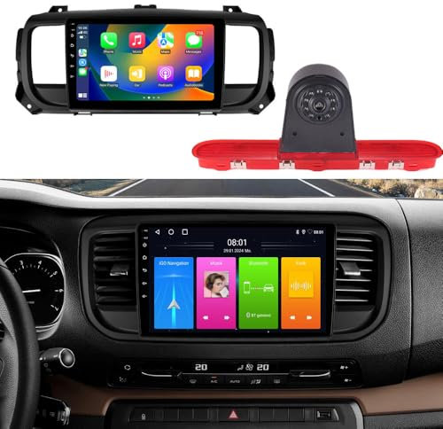 9 Inch Android Car Radio with GPS Navigation + HD Night Vision Brake Light Reversing Camera Replacement for Citroën Jumpy 3/Citroën Spacetourer/Peugeot Expert/Toyota Proace Box MDZ/Toyota Proace Verso