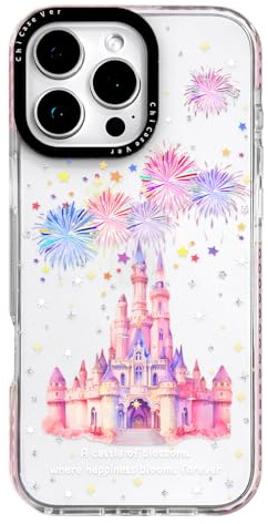 ChiCaseVer för iPhone 14 Pro Max-fodral, magiskt slottsmönster med fyrverkerier, droppskydd i militärkvalitet, söt mjuk smal TPU-skyddsfodral med kameralinsskydd för kvinnor och flickor