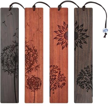 4 Pezzi Segnalibro Legno Naturale, Wooden Bookmark, Segnalibri Fatti a Mano, con Ciondolo, Bookmarks Regalo per Amanti dei Libri, Donne e Uomini
