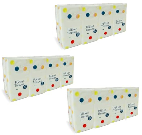 Lizzy 24 Pack (240 Pieace) Pocket Tissues | Multipack Ultra Soft, 3-Ply, White, Travel Size Napkins | Makeup Beauty Home Care Travel Cleaning Fun Party Facial Clean Handy (24)