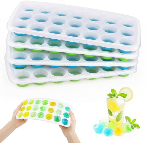 QOUBNIC 4 Pièces Bac a Glacon, Bacs à Glaçons en Silicone avec Couvercle Moule à Glaçons avec Couvercle, Sans BPA, Moule a Glacon Empilable pour CongéLateur, Café, Cocktail