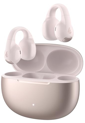 Edifier Open-Ear True Wireless Hörlurar, Bluetooth 5.4 med 28 timmar, AI-mikrofoner med brusreducering, multipunktsanslutning och IP56-lätt för gymmet – rosa