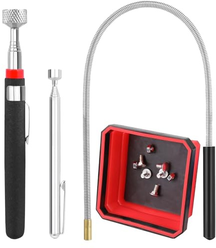 4 PCS Magnétiques Télescopiques avec Plateau Magnétique Aimant Mecanique Flexible, Aimant pour Magnétique Puissant, Outil de Ramassage Aimanté pour Ramasser de Métalliques Petites Voiture Pièces