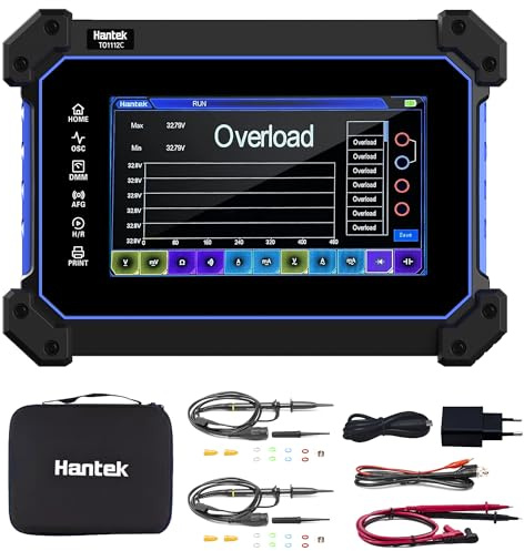 Hantek TO1112C Oscilloscopio multifunzione a schermo intero, multimetro 2 in 1 TO1112 2CH Osciloscopi 110MHz 250MSa/s per laboratorio, portatile