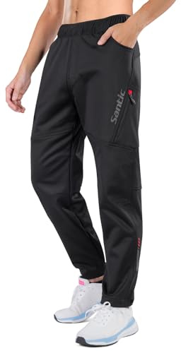 Santic Men's Mountain Bike Pants,Windproof Motorcycle Riding Pants,Winter Thermal Fleece Winterproof Riding Pants Black