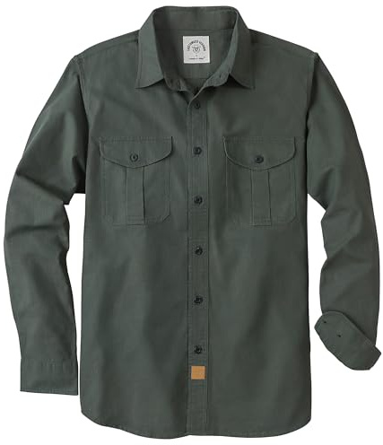 Dubinik 7 oz herrskjortor med knappar, långärmad, casual, button-down-skjorta, män, vintage, två fickor, stadig, bekväm stretch, Armégrön 056, 3XL Lång