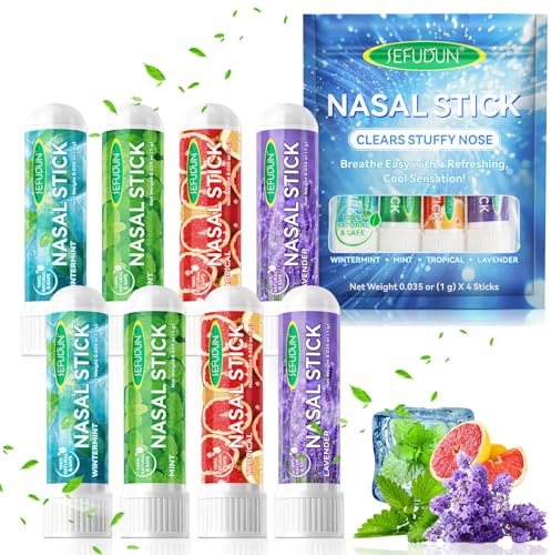 8 piezas de palo nasal,Inhalador nasal de aromaterapia menta,Palillo nasal portátil,Tubos de inhalador de aceites para viajar y aumentar la concentración y ayuda rápida de la congestión nasal